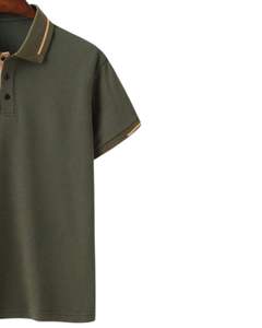 Camiseta Polo Sólida para Hombre, Manga Corta, Algodón, Casual, para Golf, Verde Oliva con Detalle de Cuello Beige, Ropa de Verano, Top Masculino Cómodo - Product Image 5