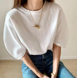 Camiseta de Verano para Mujer, de Algodón, Holgada, Elástica, de Manga Corta, Blanca, Informal - Product Image 6
