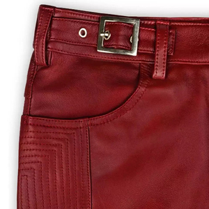 Pantalones Casuales de Cuero Personalizados de Alta Calidad con Logotipo Personalizado para Hombre, Color Rojo Cereza, Cuero Genuino de la Mejor Calidad, MOQ Bajo - Product Image 6