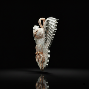 Pendentif Hibou Volant Personnalisé Sertie de Diamants, Fabriqué à la Main en Or Blanc et Rose 14K avec Micro-Pavé Détail - Product Image 2