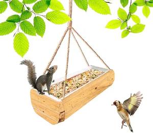 Mangeoire à oiseaux suspendue en bois pour jardin extérieur, piscine, maison d'alimentation multi-trous pour oiseaux, cour, balcon, oiseaux sauvages - Product Image 3