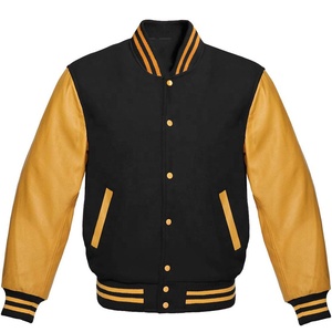 Custom <b>Mens</b> Wool & Leather Varsity Letterman Jacket Embroidered Logo Baggy Fit Striped Ribbed Baseball College Jacket - Product Image 1