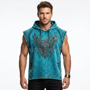 OEM ODM ZABEX SPORTS Custom Printed Denim Cotton Sleeveless Hooded Autumn Outer Wear <b>Vest</b> for <b>Men</b> in Pakistan - Product Image 5
