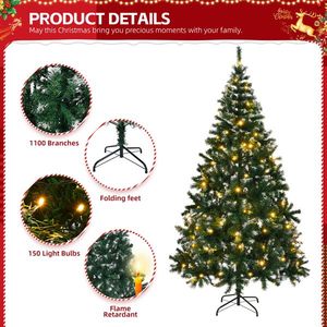 7 FT Snow Tipped <b>Artificial</b> Christmas <b>Tree</b> 150 Warm Lights Remote Control 1100 <b>Branch</b> Tips Sturdy Metal Stand DIY 1100 <b>Branch</b> - Product Image 5