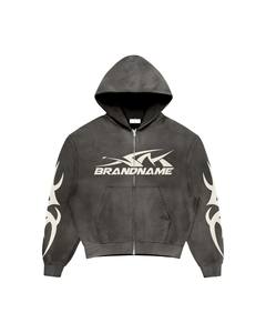Multi Color Flame Cropped <b>Zip</b> Hoodie Wide Pants Set | Oversized Streetwear Matching Set OEM Private Label Manufacturer - Product Image 4