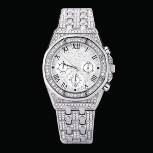 Luxury Stainless Steel Square Sapphire Crystal Diamond Encrusted Chronograph Watch Analog Quartz Movement Buckle Clasp Unisex - Product Image 1