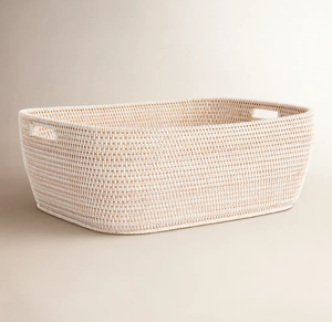 Panier de rangement en rotin naturel fait main avec poignées, panier rectangulaire pour organiser, décoration d'intérieur - Product Image 1