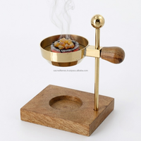Brûleur d'encens en laiton double usage pour charbon et bougies chauffe-plat, chauffe-encens réglable en résine avec base en bois, vente en gros