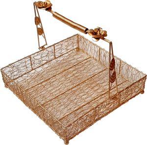Round Metal Mesh Wire <b>Hamper</b> Basket Rose Gold Decorative Shagun Tray for Fruits Sweets <b>Gifts</b> <b>Wedding</b> Return <b>Gift</b> - Product Image 1
