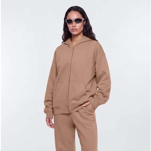 Sudadera corta color borgoña para mujer con cremallera frontal y diseño con capucha, sudadera de manga larga de color sólido para otoño - Product Image 5