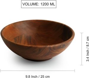 Bol à salade en bois d'acacia durable, fait main, brun foncé, 1200 ml, ustensile de cuisine multi-usage, vente en gros et export. - Product Image 2