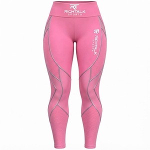 High Waist Full Length Yoga <b>Leggings</b> with Side Stripe and Elastic Waist Seamless Four-Way Stretch Mesh Panel Women Workout Pants - Product Image 2