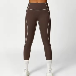 Women Casual High Waist Capri <b>Leggings</b> Side <b>Pockets</b> Sporty Stretch Breathable Fitness Pants Black Pink Seamless Yoga Wear - Product Image 3