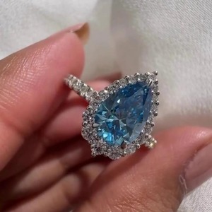 Anillo de Compromiso con Halo de Diamantes Azules de Diseño Moderno, 5.00CT, Certificado GRA, Oro Sólido de 14K, Claridad VS+, para Mujer, Estilo Indio - Product Image 5