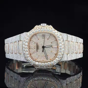 Reloj de Pulsera de Cuarzo Analógico para Hombre con Esfera Escarchada, Diamantes de Moissanita y Acero Inoxidable, Estilo Hip Hop de Moda - Product Image 3