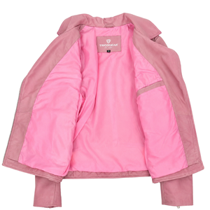 Chaqueta de Motociclista para Mujer, de Cuero Auténtico, Tejida, Transpirable, con Cierre Cruzado, Color Rosa Cereza, para Venta al Por Mayor (OEM) - Product Image 6