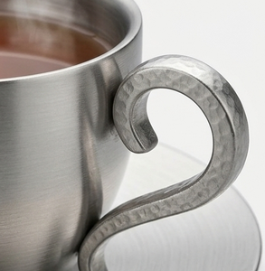 Grande tasse à thé en acier inoxydable avec soucoupe, ensemble moderne de tasses à café en métal avec poignée - Product Image 3