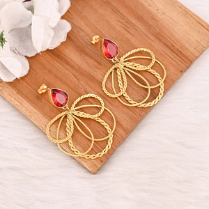 <b>Red</b> Hydro Gemstone Brass <b>Earrings</b> Gold Plated Handmade Jewelry for Women Wholesale Lot 10 Pairs - Product Image 3