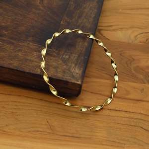 Twisted Golden Bangles Minimalist Stackable <b>Bracelets</b>, Bohemian Textured Wrist Stack, Everyday Bangles Gift for Her - Product Image 3