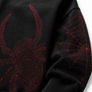 Sudadera con Capucha Personalizada con Diseño de Telaraña y Pedrería Roja para Hombre, Estilo Urbano, Halloween, Venta al Por Mayor de Fábrica OEM - Product Image 4