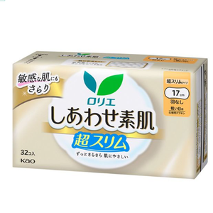 Toallas sanitarias Japan KAO Laurier Bare Skin Super Slim de 17 cm para flujo ligero, sin alas, 32 unidades, hechas en Japón, higiene femenina, delgadas. - Product Image 2