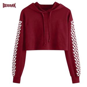 Sweat à capuche pour femmes, pull-over décontracté, manches longues, rayé, haut court, nouveau style - Product Image 2