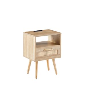15.75 \ "moderno tavolino in legno massello in Rattan con presa di corrente porte USB comodino tavolino per soggiorno camera da letto - Product Image 6
