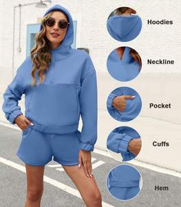 Ensemble décontracté 2 pièces pour femme : sweat-shirt bleu à quart de zip et short – Tenue athleisure estivale assortie – Vente en gros personnalisée - Product Image 2