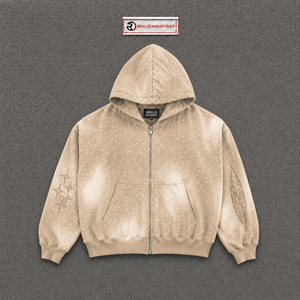 LUXURY BEIGE <b>PULLOVER</b> STREETWEAR OVERSIZED HOODIE Solid Pattern Cotton French Terry Casual Winter Embroidered Breathable - Product Image 5