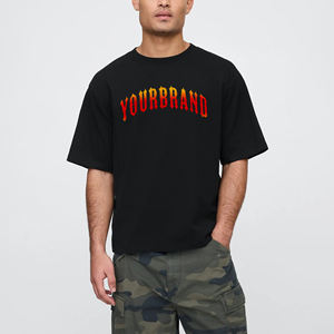 T-shirt surdimensionné noir personnalisé OEM/ODM pour homme, épaules tombantes, coton lourd 100%, streetwear, personnalisable, hip hop. - Product Image 1