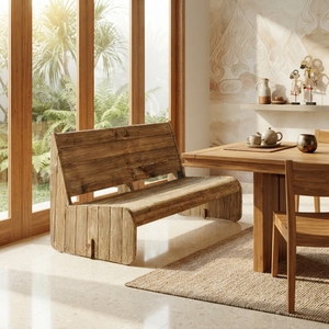 Premium wooden santorini double chair minimalist solid teak wood living room two seater <b>bench</b> sofa seat natural timber frame - Product Image 2