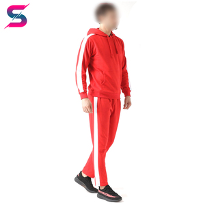 Survêtement à capuche rouge pour homme, couleur unie, décontracté, avec poches latérales, en coton respirant, style automne - Product Image 4