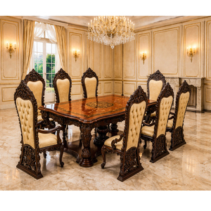 Majestic Look Maharaja Dining Set for USA Home Wholesale Baroque Style 8 Seater Walnut Finish Wooden Dining <b>Table</b> &Chairs Set UK - Product Image 1