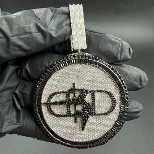 จี้เพชรโมอิสซาไนต์สีดำและสีขาวทรงกลมประดับเพชรเต็มวง  ทำจากเงินแท้ 925 สไตล์ฮิปฮอป ราคาประหยัด - Product Image 1