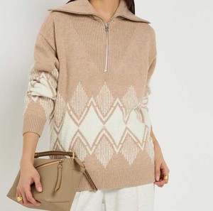 <b>Cable</b> <b>Knit</b> Look <b>Women's</b> Short Zipper <b>Sweater</b>-Classic Winter Pullover Top-Soft Breathable Eco-friendly Autumn Fashion Knitwear - Product Image 2