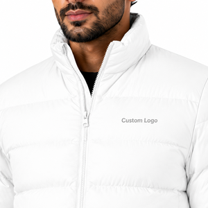 Veste d'hiver décontractée pour homme, col montant avec logo sur le devant, fermeture éclair, coupe-vent, rembourrage en polyester, coupe régulière, noire - Product Image 5