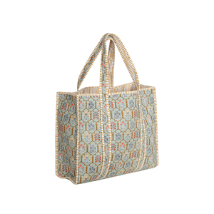 Handmade Lightweight Quilted Cotton <b>Tote</b> <b>Bag</b> Sage Green Mughal Floral Block Print Reversible Open Eco-Friendly <b>Summer</b> Autumn - Product Image 1