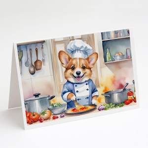 Corgi the Chef Whimsical A7 Tamaño 5x7 Tarjetas de notas en blanco Paquete de 8 tarjetas de felicitación con sobres - Product Image 1