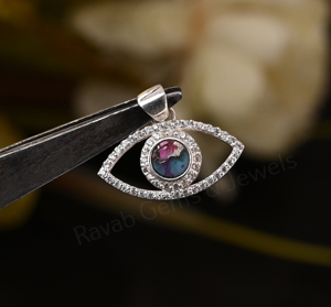 Pendentif en argent 925 avec serti clos, forme œil marquise, orné de pierres précieuses turquoise et de coquillages d'huîtres, avec accents de zircon cubique – Meilleure vente - Product Image 1