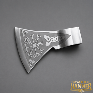 Hand Forged Carbon Steel Viking Axe Head Engraved Norse <b>Compass</b> Bearded Hatchet Blade Only Without Handle - Product Image 3