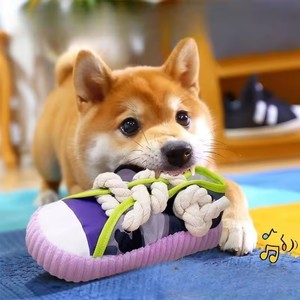 <strong>Dog</strong> Squeak <strong>Toy</strong> Teeth Grinding Bite Resistant Slippers Shape Puppy <strong>Chew</strong> <strong>Toy</strong> With <strong>Cotton</strong> <strong>Rope</strong> Pet Chewing <strong>Toys</strong> - Product Image 4