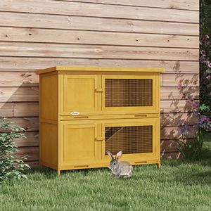 Casetta per Conigli in Legno Giallo con Rampa, per Interni/Esterni, Arredamento per Animali Domestici - Product Image 2