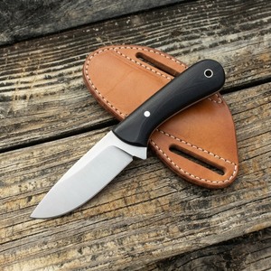Cuchillo EDC de hoja fija de acero J2, hecho a mano, personalizado, OEM, con mango de micarta negra, para bushcraft y caza, con funda de cuero tipo pancake. - Product Image 2