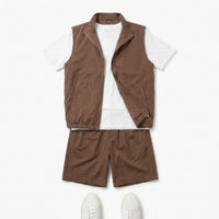Ensemble d'été pour homme, gilet noir sans manches avec fermeture éclair, short multi-poches, vêtements décontractés, spandex/polyester, personnalisable