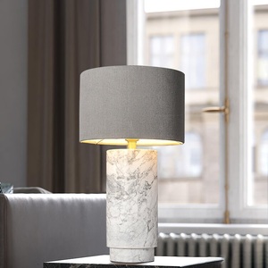 Luxury White Marble <b>Table</b> <b>Lamp</b> With Charcoal Fabric Shade Natural Stone Construction Premium Ambient Lighting - Product Image 3
