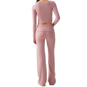 Pantalon large évasé personnalisé pour femme, haute élasticité, idéal yoga et fitness, vente en gros - Product Image 2