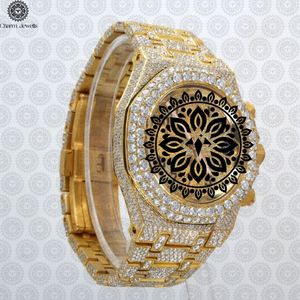 Charm Jewells Reloj de lujo con diamantes dorados, analógico, de cuarzo, caja redonda de 43 mm, cierre plegable, reloj de moda para hombre - Product Image 1
