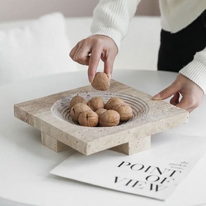 Bandeja de tocador de mármol travertino premium para joyas, cosméticos, perfumes, accesorios de baño y decoración de lujo para el hogar. - Product Image 1