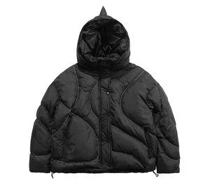 Chaqueta de Invierno Negra para Niños, Estilo Urbano, con Revestimiento de PU, Poliéster Impermeable y Transpirable, Capucha con Diseño Personalizado - Product Image 1