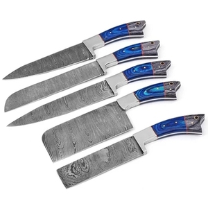 Ensemble de couteaux de chef en acier Damas forgé à la main avec manche en bois Pakka, écologique pour un usage quotidien et la découpe des légumes - Product Image 1